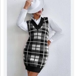 Black and White Plaid Sweater Dress